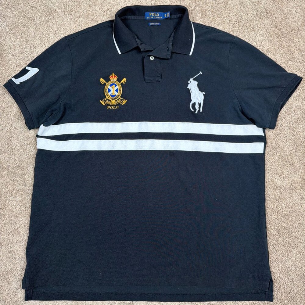 Polo Ralph Lauren Polo Shirt Mens XL Black Crest Custom Slim Fit Big Pony #1